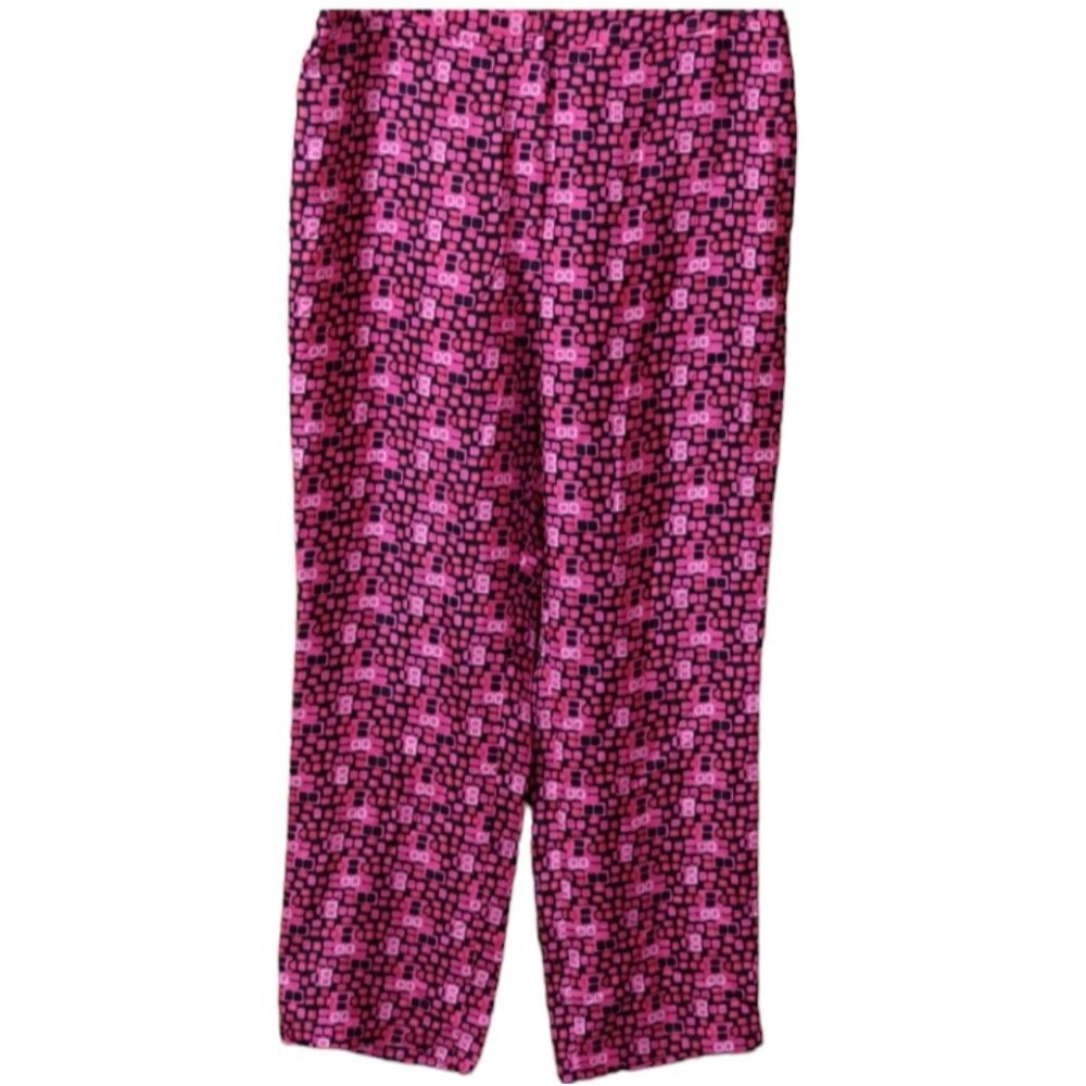 INC Pink & Black Geometric Print 100% Silk Wide Leg Pant 12